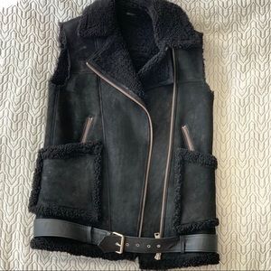 All Saints Black Beck Shearling Gilet Vest